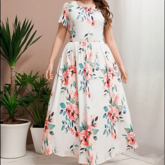 Boho Gypsy Plus Size Floral Print Maxi Dress NO BELT - Picture 6 of 8